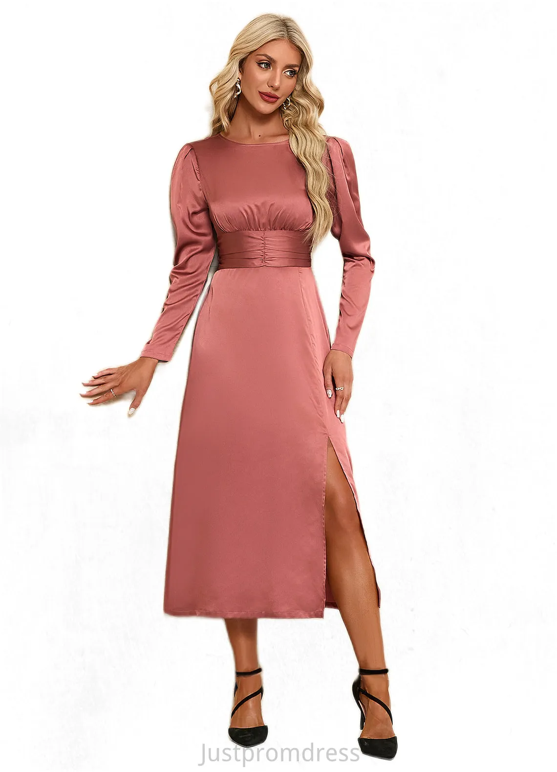 Alivia Scoop Elegant A-line Satin Midi Dresses HHP0022453