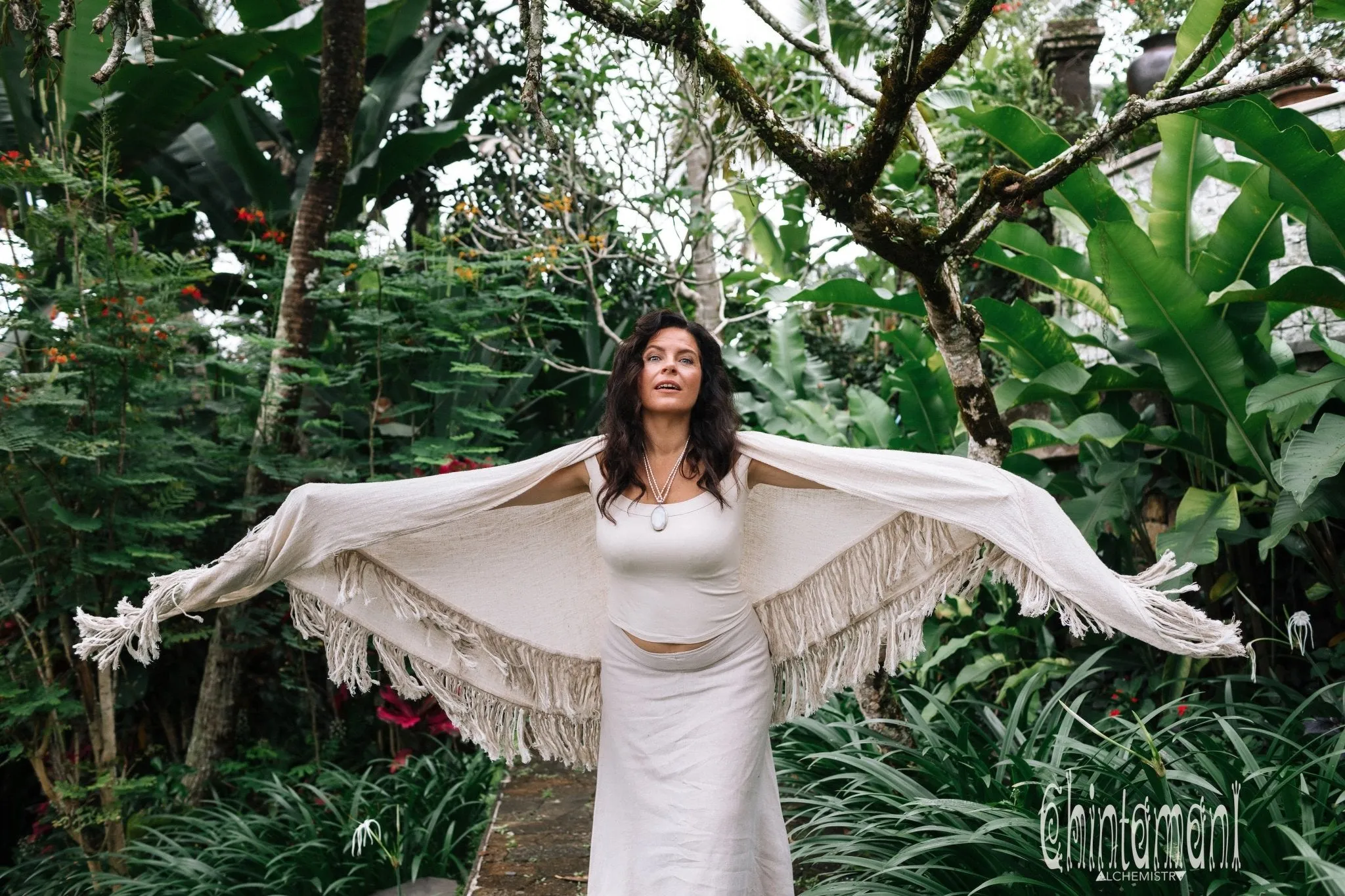 Alma Libra Fringe Boho Shawl ∆ Bohemian Scarf / Off White