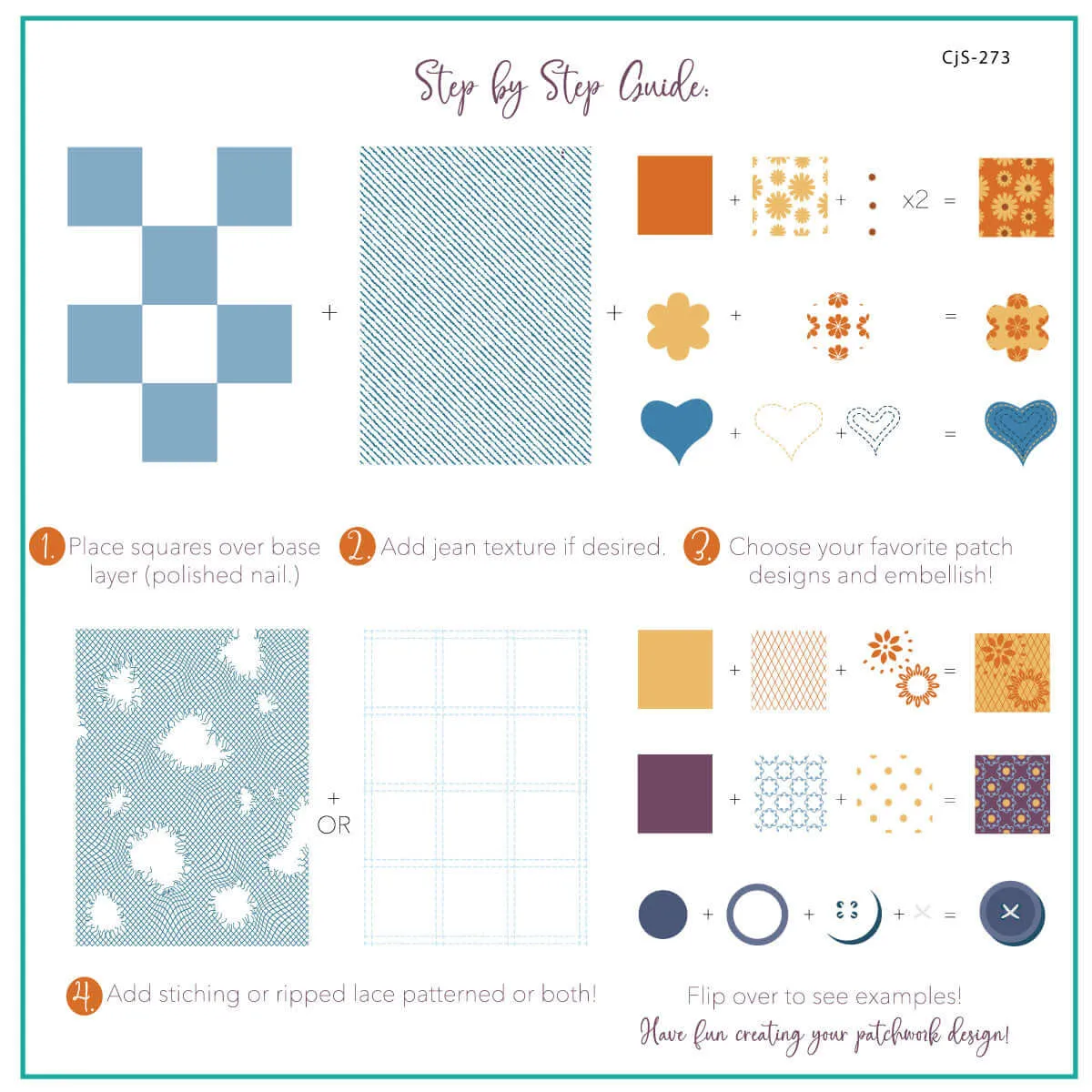 Denim Patchwork (CjS-273) Steel Nail Art Stamping Plate