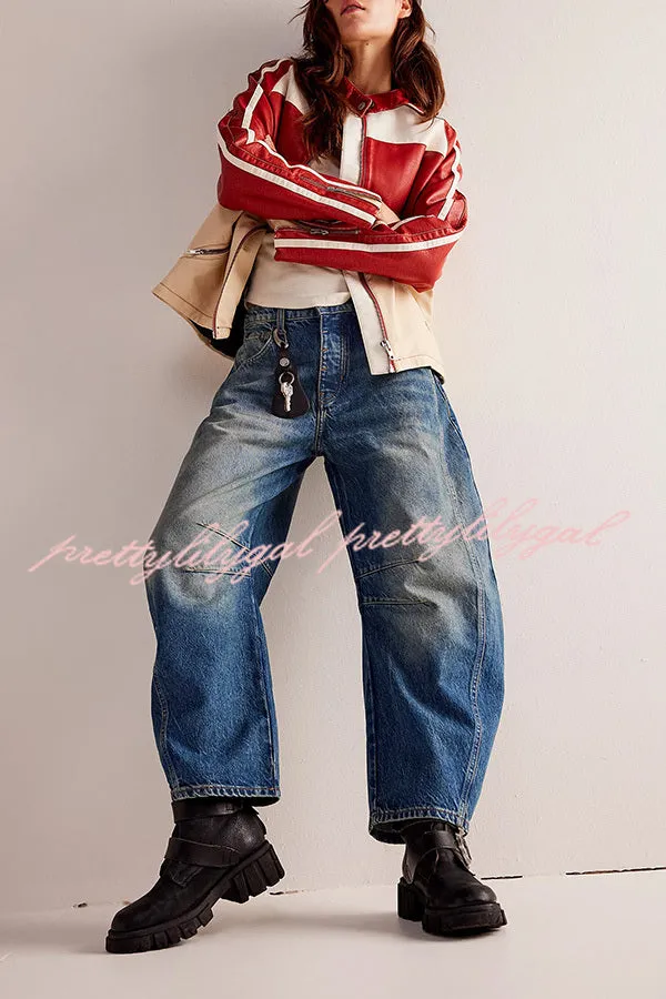 Rina Denim Mid-Rise Pocket Tapered Hem Barrel Jeans