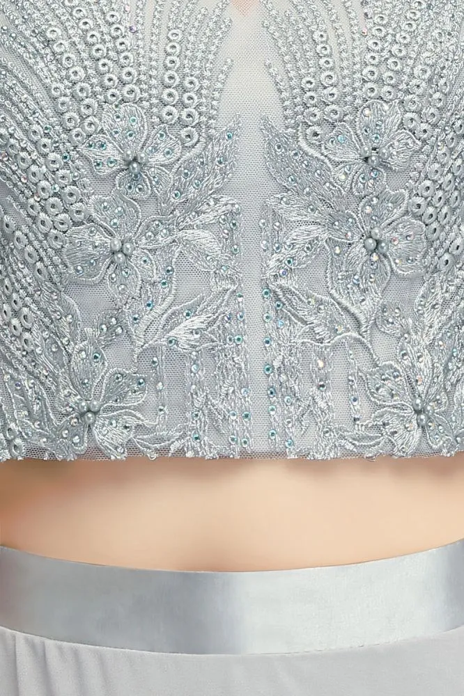 Two-piece Floor Length Appliqued Chiffon Prom Dresses